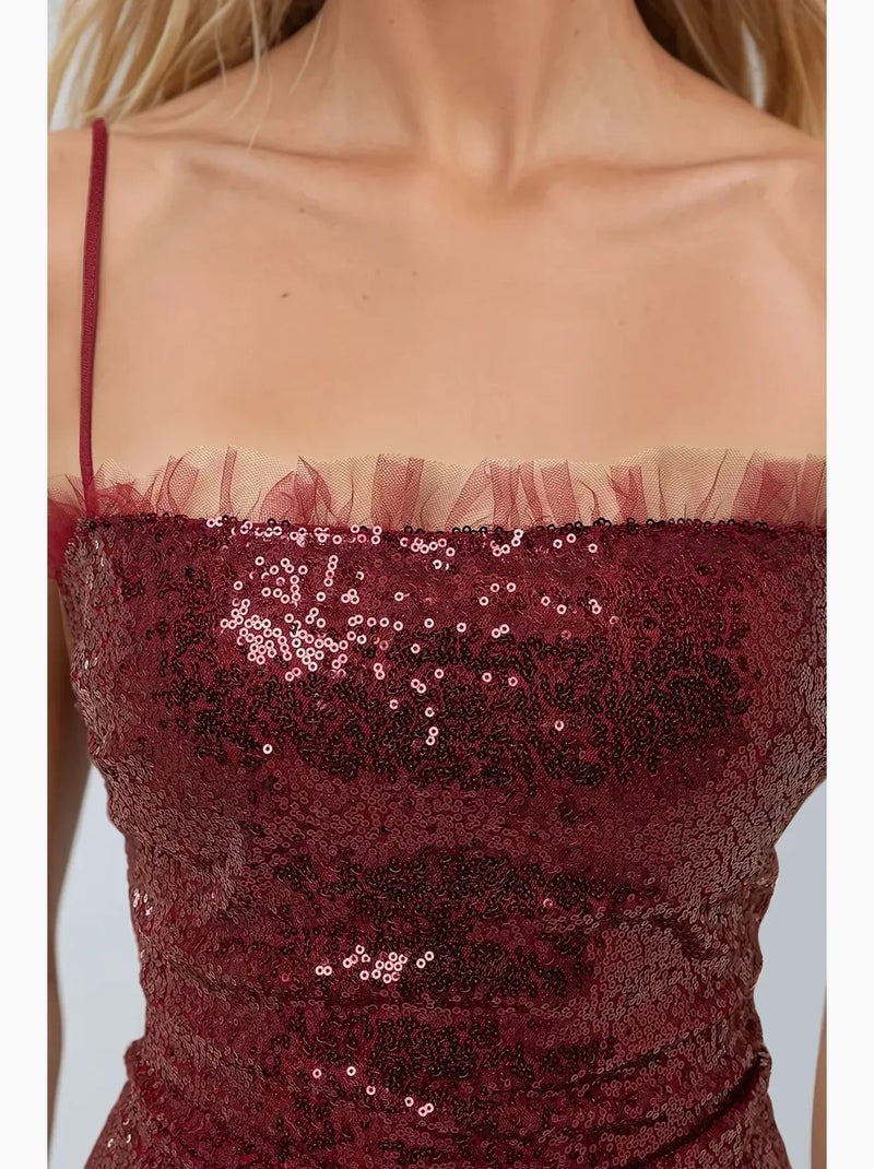Mini-jurk met pailletten en vierkante kraag hiccup Rood - Kiabi