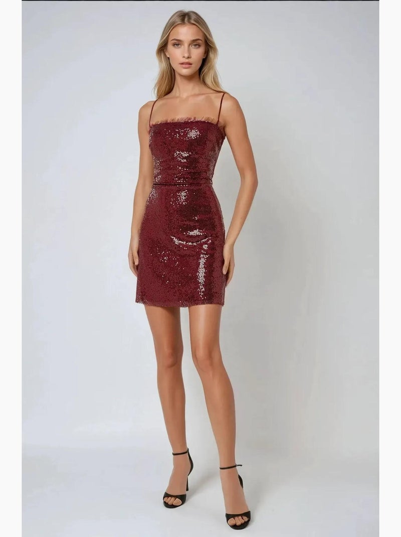Mini-jurk met pailletten en vierkante kraag hiccup Rood - Kiabi
