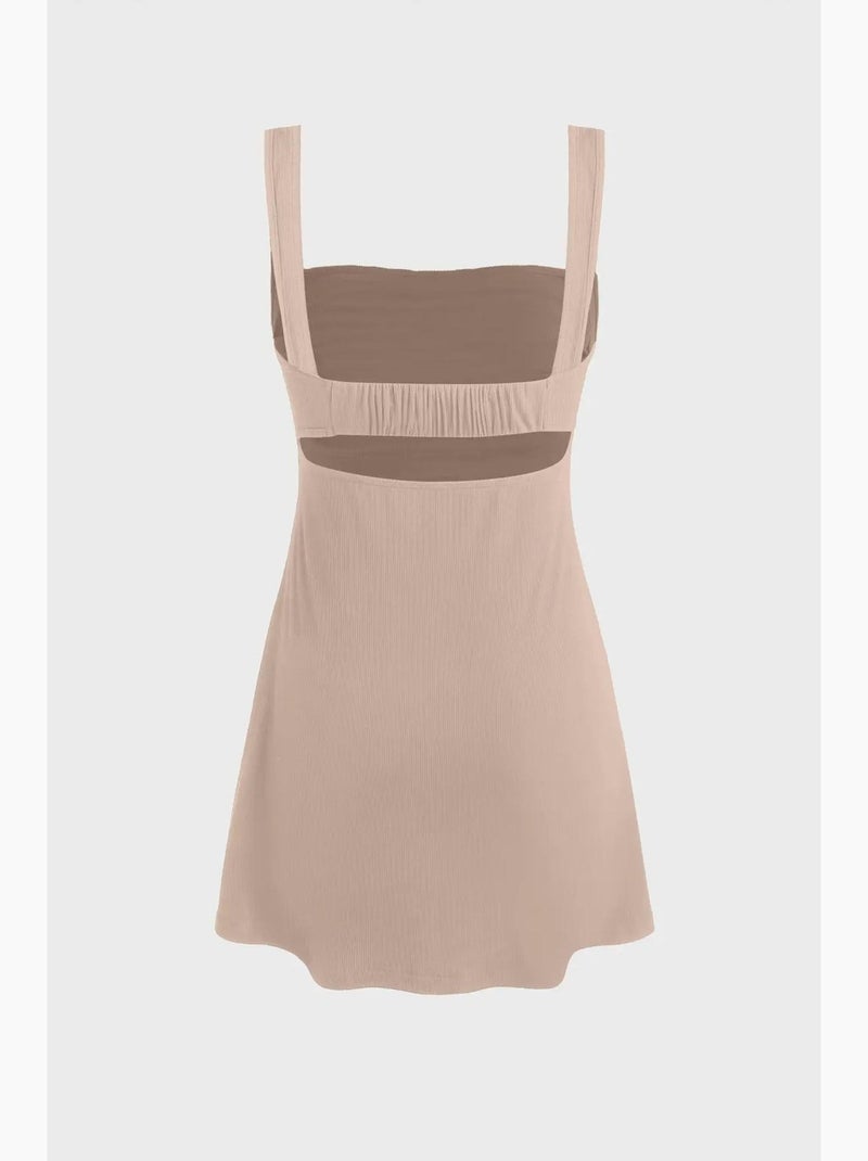 Mini-jurk met rimpeling en vierkante hals hiccup Beige - Kiabi
