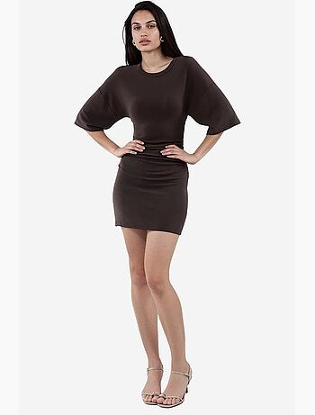 Mini jurk met ronde hals en smokdetails busem