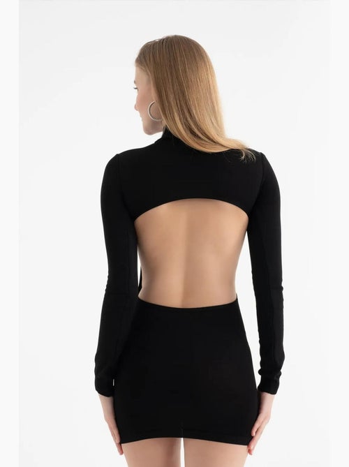 Mini-jurk met ronde hals, uitgesneden achterkant en lange mouwen hiccup - Kiabi Mini-jurk met ronde hals, uitgesneden achterkant en lange mouwen hiccup - Kiabi