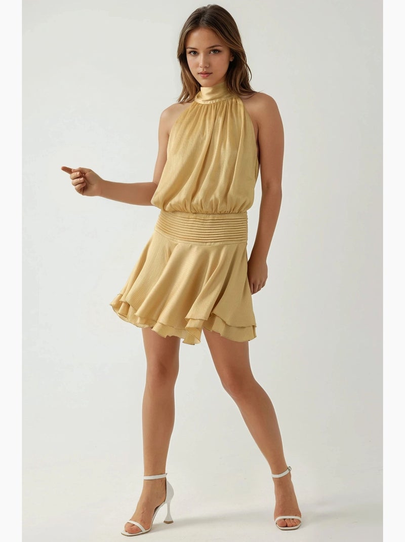 Mini-jurk met textuur en col hiccup Geel - Kiabi