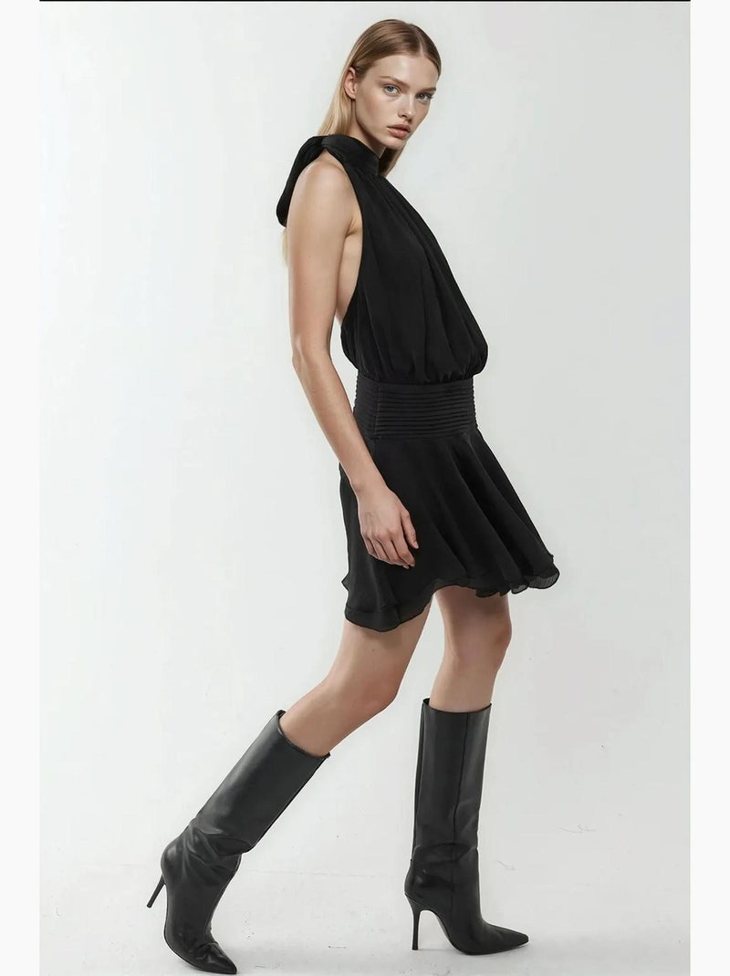 Mini-jurk met textuur en col hiccup Zwart - Kiabi
