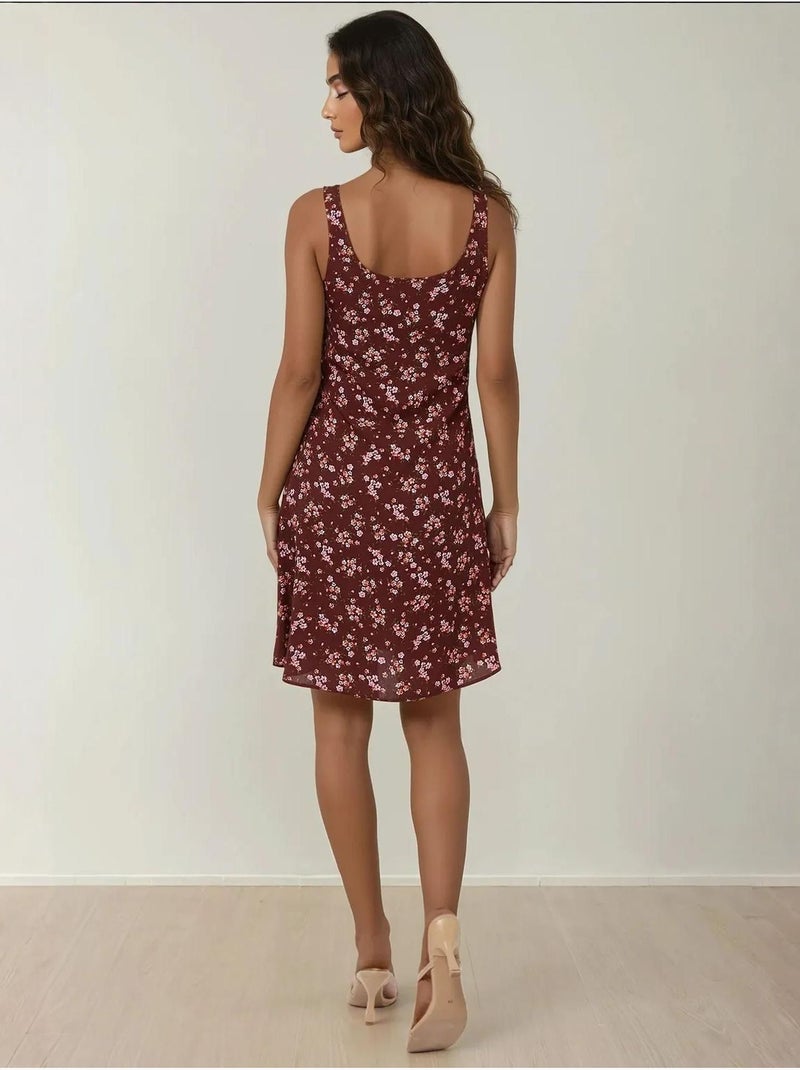 Mini-jurk met u-hals, print en aansluitende pasvorm hiccup Bruin - Kiabi