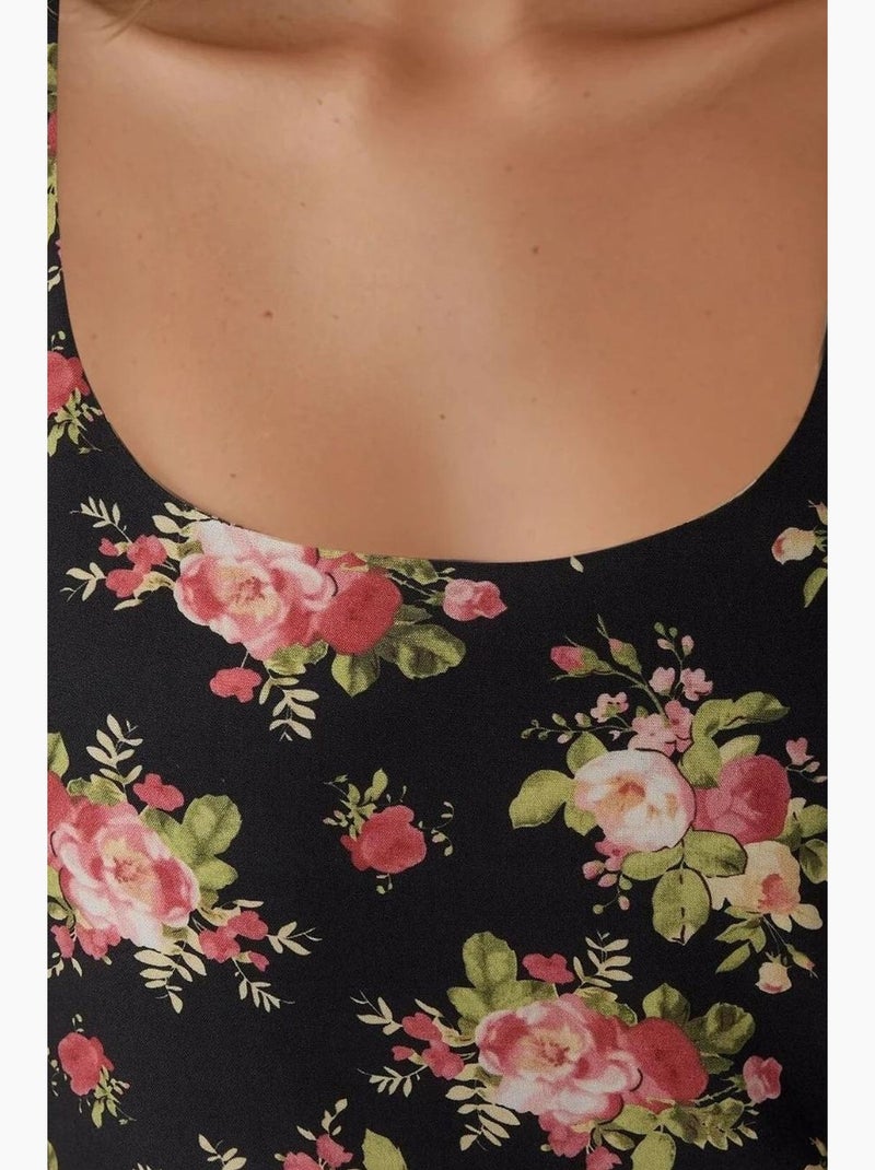 Mini-jurk met u-hals, print en aansluitende pasvorm hiccup Zwart - Kiabi