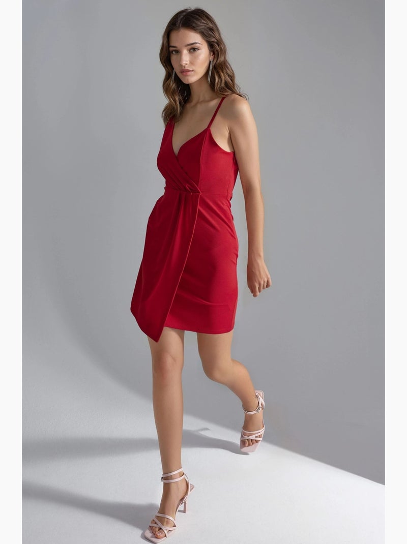 Mini-jurk met v-hals en één mouw busem Rood - Kiabi