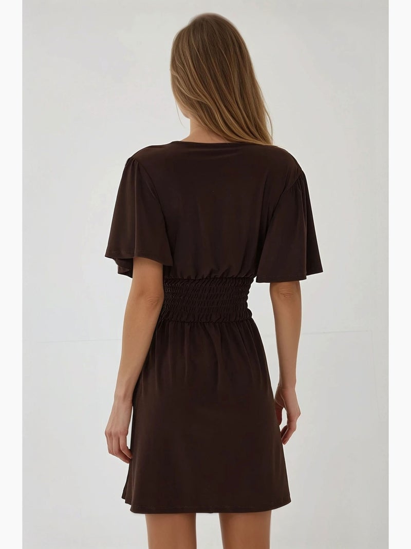 Mini-jurk met v-hals en korte mouwen hiccup Bruin - Kiabi