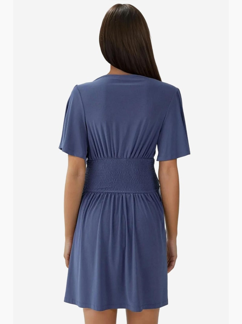 Mini-jurk met v-hals en korte mouwen hiccup Lagonblauw - Kiabi