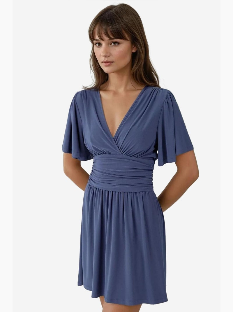 Mini-jurk met v-hals en korte mouwen hiccup Lagonblauw - Kiabi