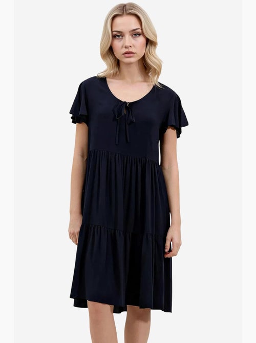 Mini-jurk met v-hals, ruches en strik bdart - Kiabi Mini-jurk met v-hals, ruches en strik bdart - Kiabi