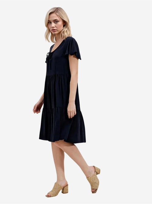 Mini-jurk met v-hals, ruches en strik bdart - Kiabi Mini-jurk met v-hals, ruches en strik bdart - Kiabi