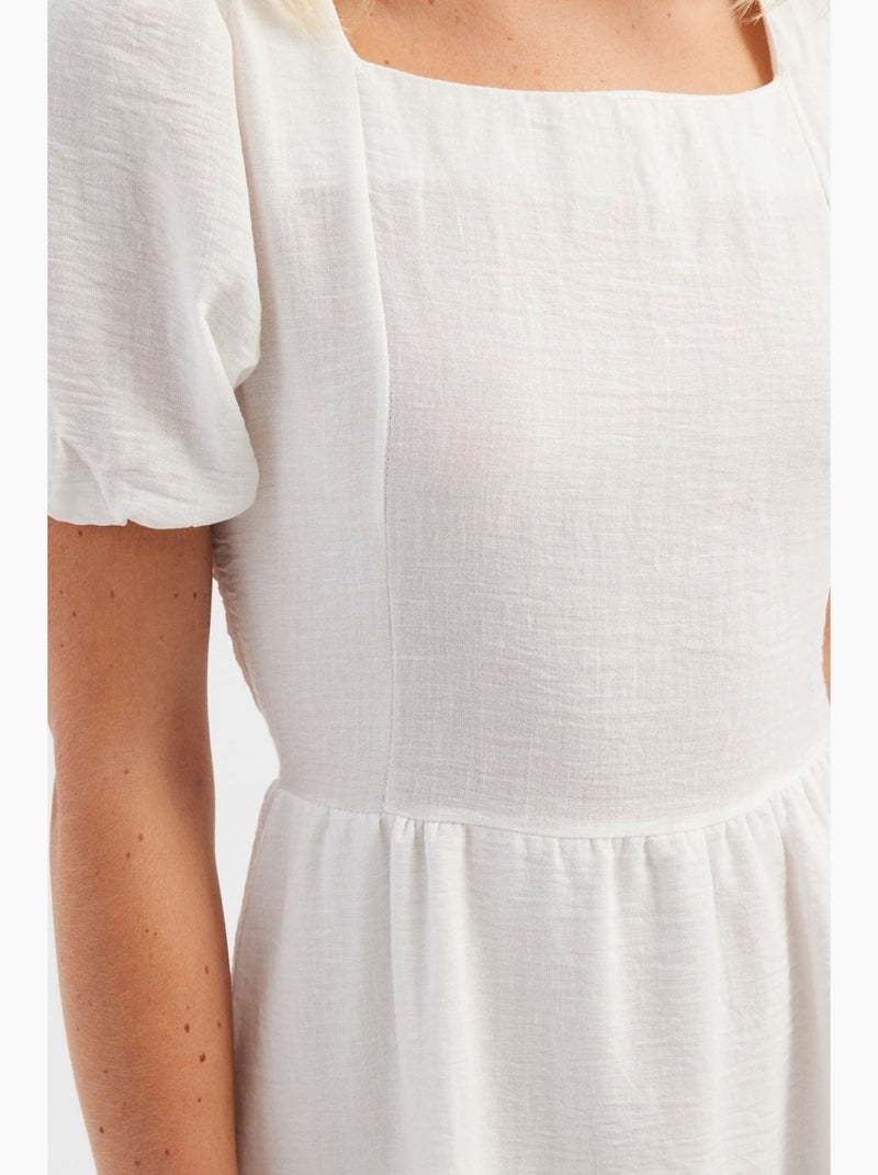 Mini-jurk met vierkante hals en korte mouwen hiccup Natuurlijk beige - Kiabi