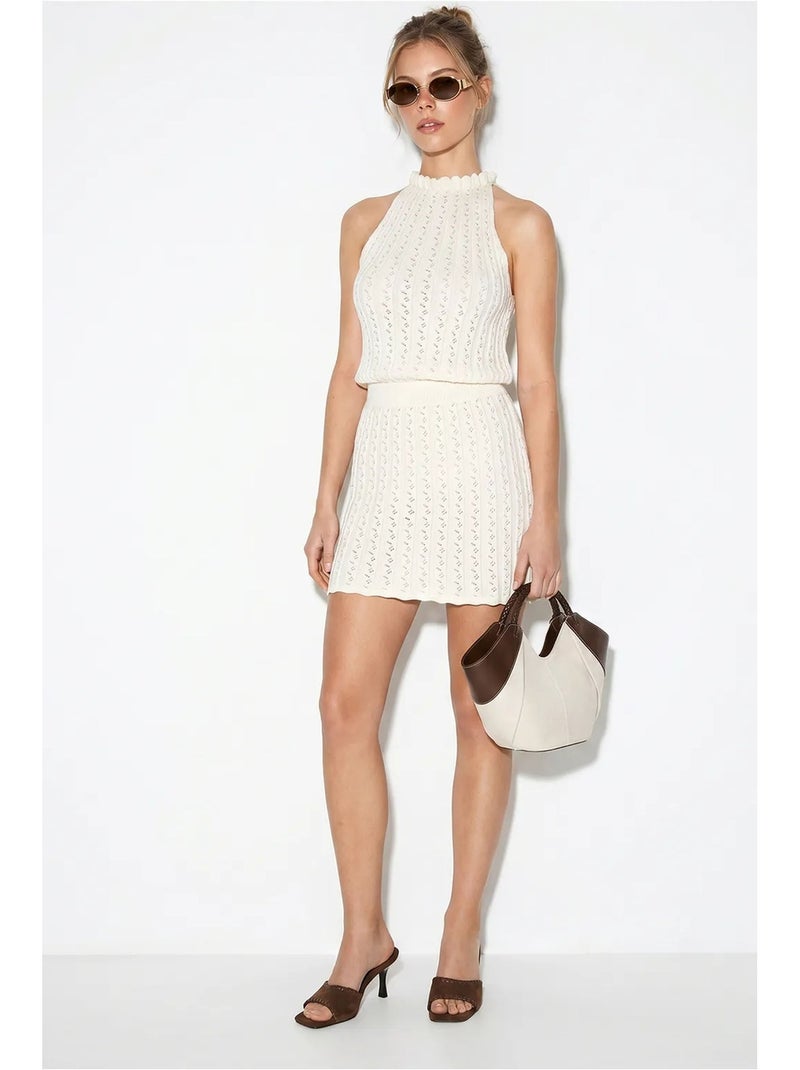 Mini-jurk van breisel met kabelpatroon en halter lucci Crème - Kiabi