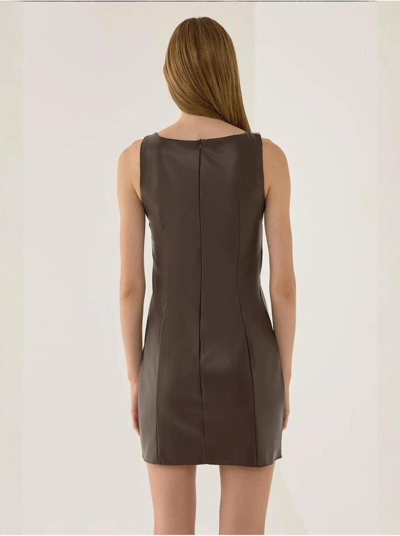 Mini-jurk van imitatieleer hiccup Bruin - Kiabi