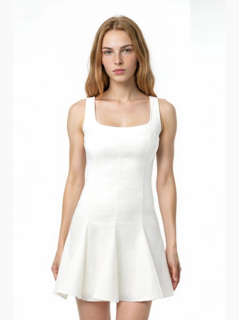 Mini-jurk van stretch bengaline met vierkante hals hiccup Wit - Kiabi