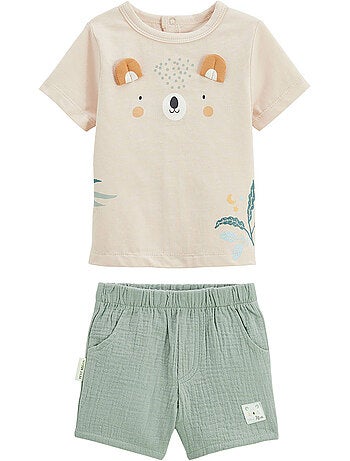 Mini rêve babyset: t-shirt en short van katoenen gaas.