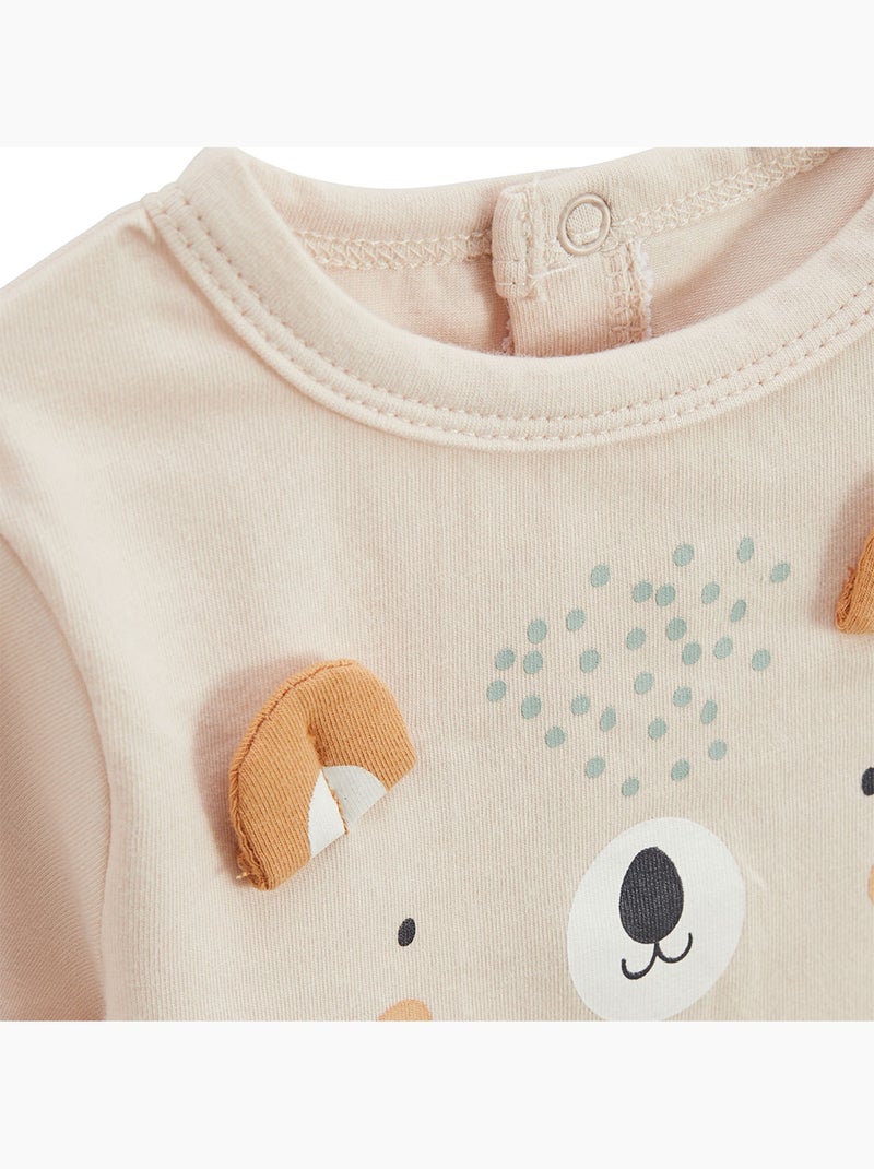 Mini Rêve babyset: t-shirt en short van katoenen gaas. Beige - Kiabi