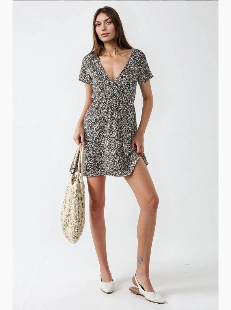 Mini robe à fleurs et col en v hiccup Marron clair - Kiabi