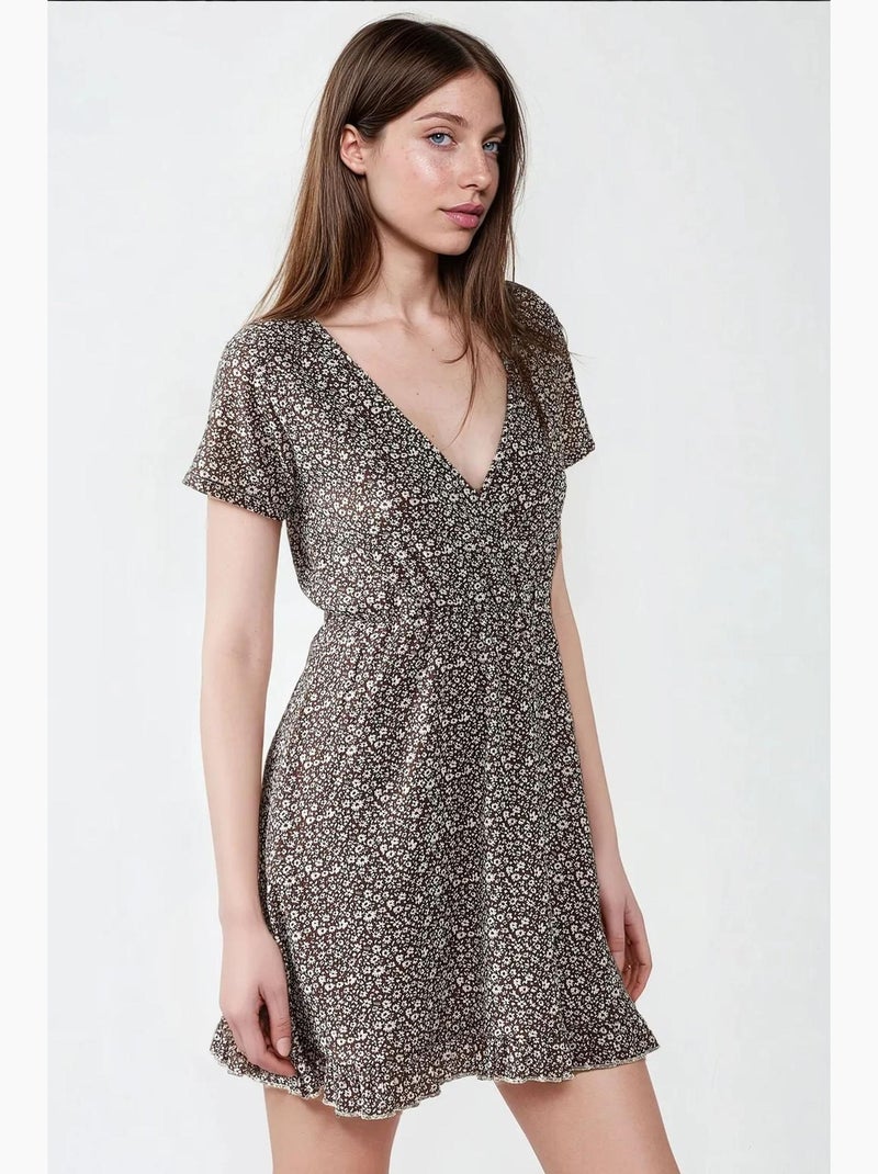 Mini robe à fleurs et col en v hiccup Marron clair - Kiabi
