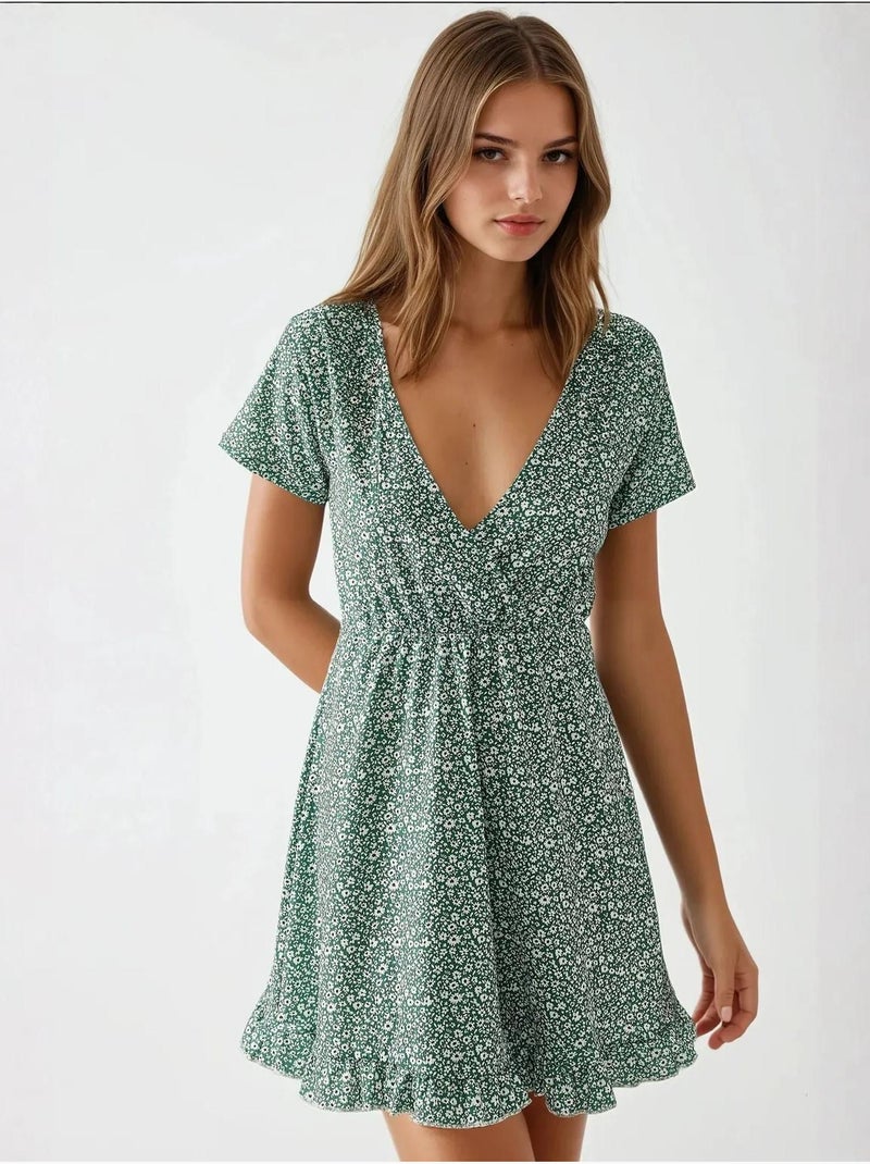 Mini robe à fleurs et col en v hiccup Vert - Kiabi