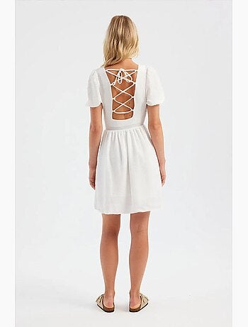 Mini-robe à manches courtes et col carré hiccup