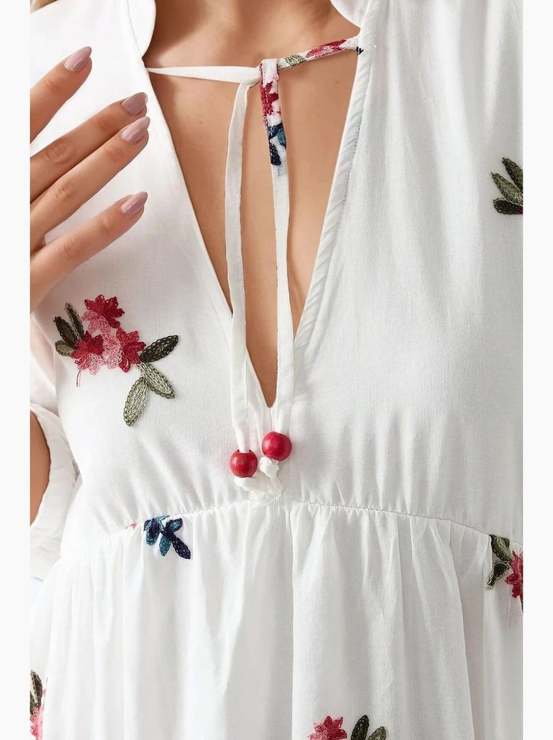Mini-robe à motifs et col en v hiccup Blanc - Kiabi