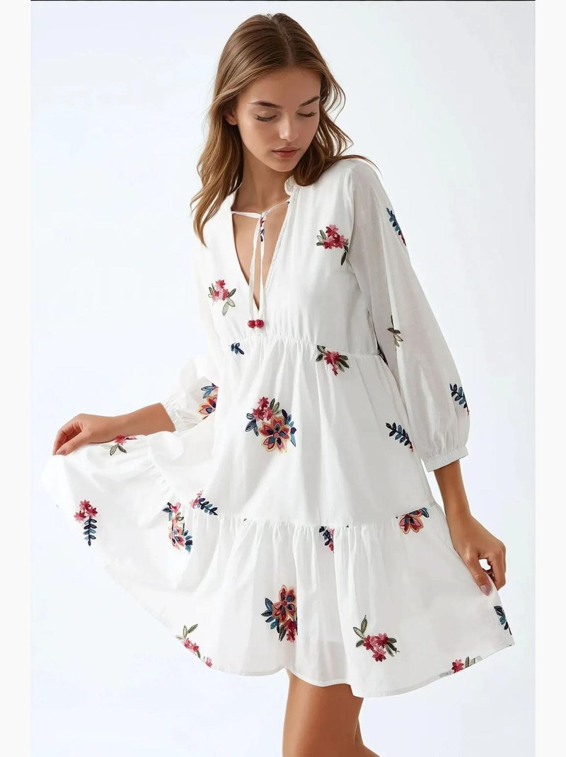 Mini-robe à motifs et col en v hiccup Blanc - Kiabi