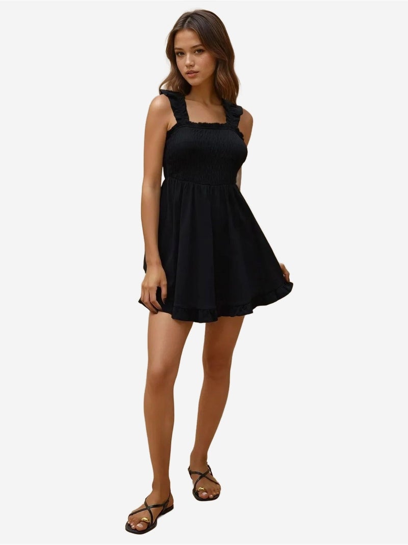 Mini-robe ajustée à col carré hiccup Noir - Kiabi