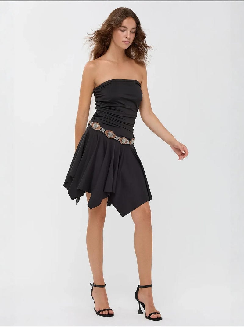 Mini-robe asymétrique en jersey sans manches Noir - Kiabi