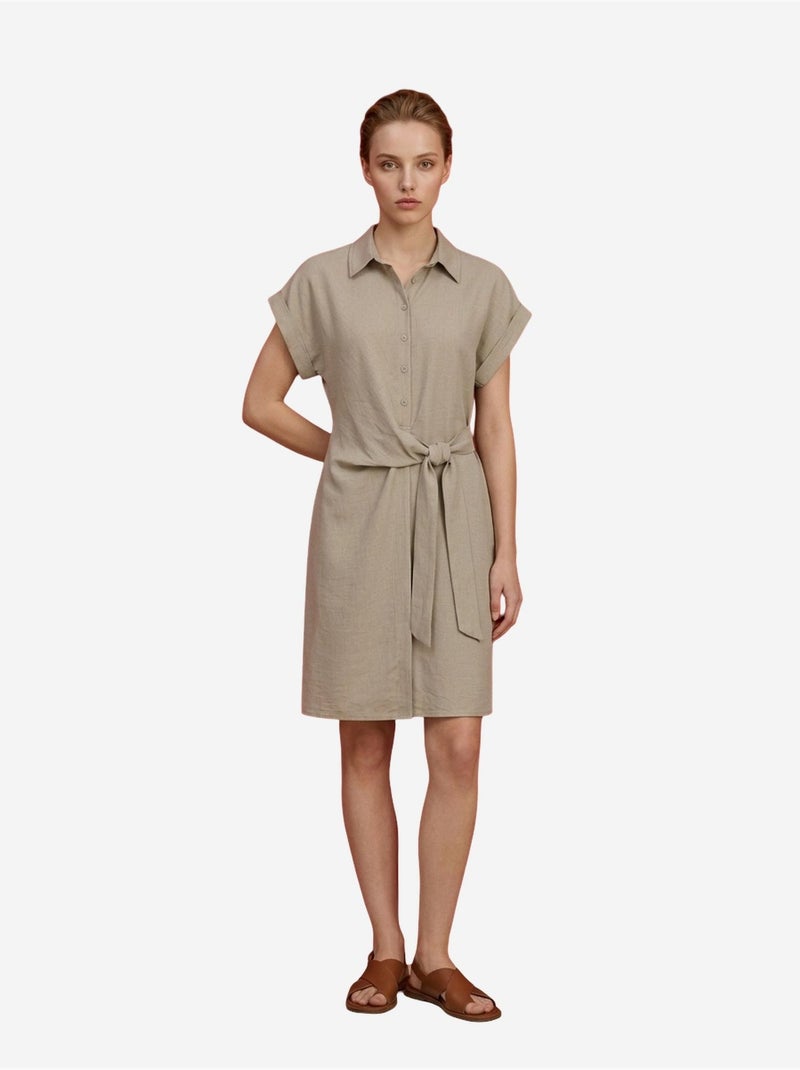 Mini robe-chemise en popeline de coton my fashion Beige argile - Kiabi