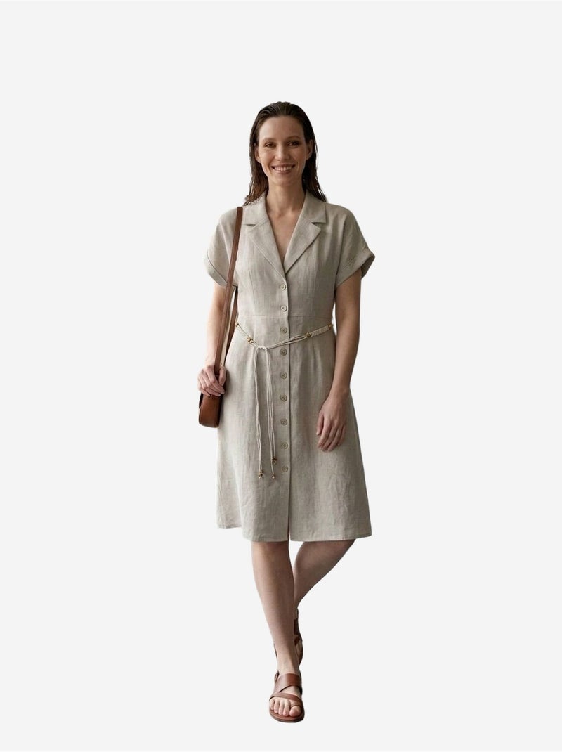Mini robe-chemise en popeline de coton my fashion Beige naturel - Kiabi
