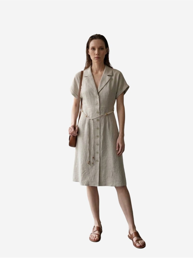 Mini robe-chemise en popeline de coton my fashion Beige naturel - Kiabi