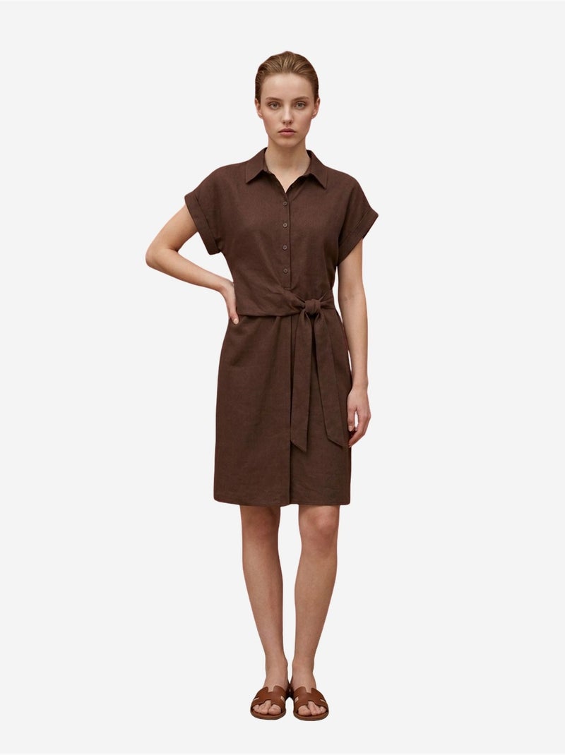 Mini robe-chemise en popeline de coton my fashion Marron - Kiabi