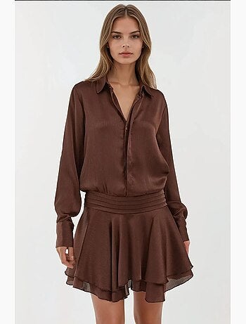 Mini-robe drapée à volants et col chemise hiccup