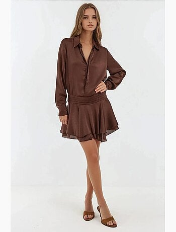 Mini-robe drapée à volants et col chemise hiccup