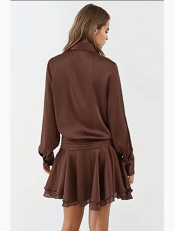 Mini-robe drapée à volants et col chemise hiccup