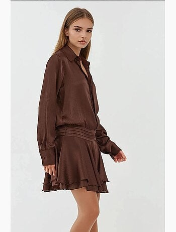 Mini-robe drapée à volants et col chemise hiccup