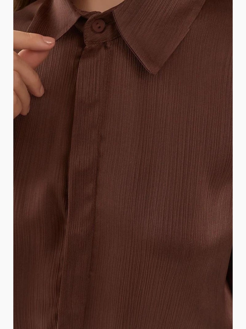 Mini-robe drapée à volants et col chemise hiccup Marron foncé - Kiabi