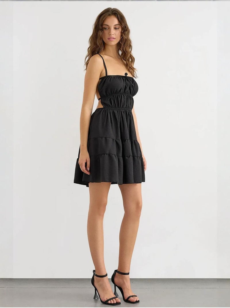 Mini-robe en coton avec détails noués Noir - Kiabi