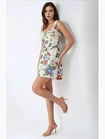 Mini-robe en lin à motif fleuri et col carré hiccup