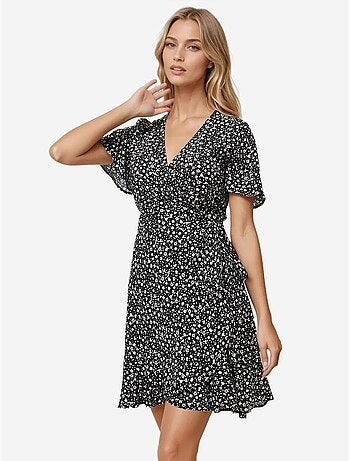 Mini-robe en viscose à col en v et motif fleuri hiccup