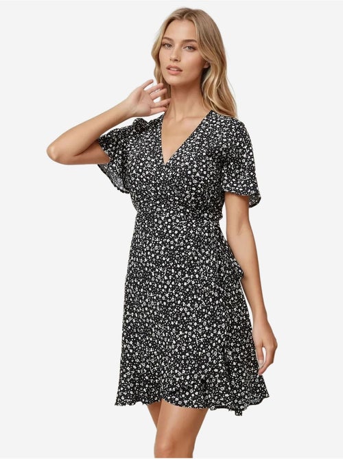 Mini-robe en viscose à col en v et motif fleuri hiccup - Kiabi Mini-robe en viscose à col en v et motif fleuri hiccup - Kiabi