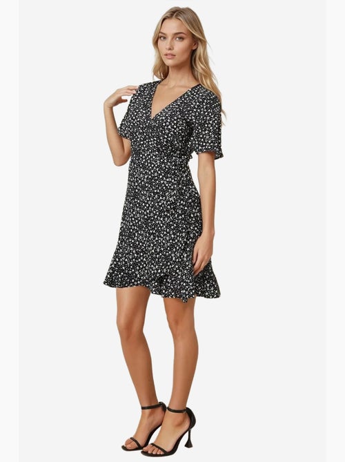 Mini-robe en viscose à col en v et motif fleuri hiccup - Kiabi Mini-robe en viscose à col en v et motif fleuri hiccup - Kiabi