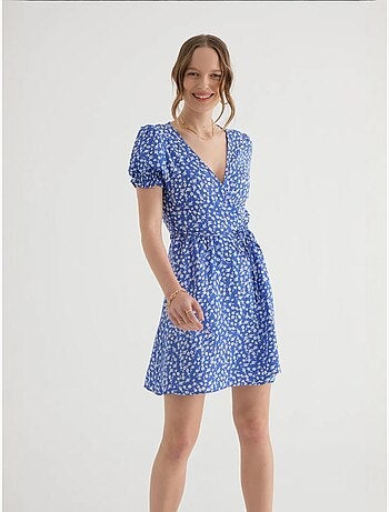 Mini-robe fleurie à manches bouffantes et col surplis avec cordon de serrage hiccup