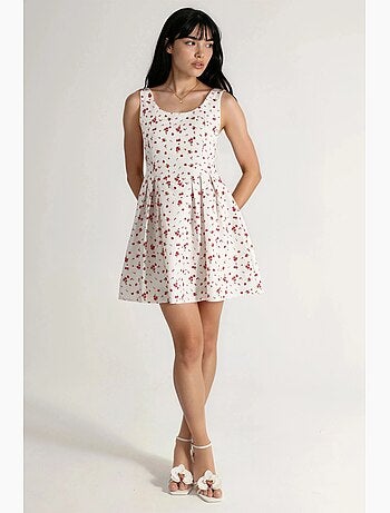 Mini-robe florale coupe a avec col ras du cou hiccup