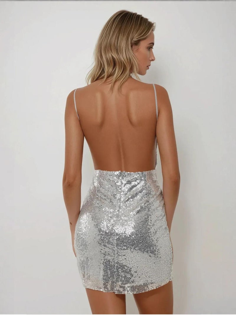 Mini robe moulante à sequins et col carré Gris moyen - Kiabi
