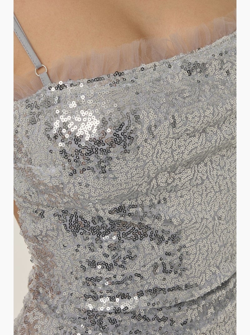 Mini robe moulante à sequins et col carré hiccup Gris moyen - Kiabi