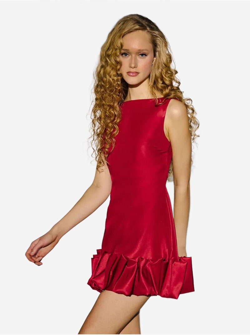 Mini-robe moulante dos nu avec ourlet ballon Rouge - Kiabi