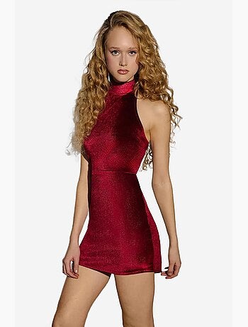 Mini-robe moulante en velours avec col licou hiccup