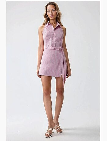 Mini-robe rayée à col chemise hiccup